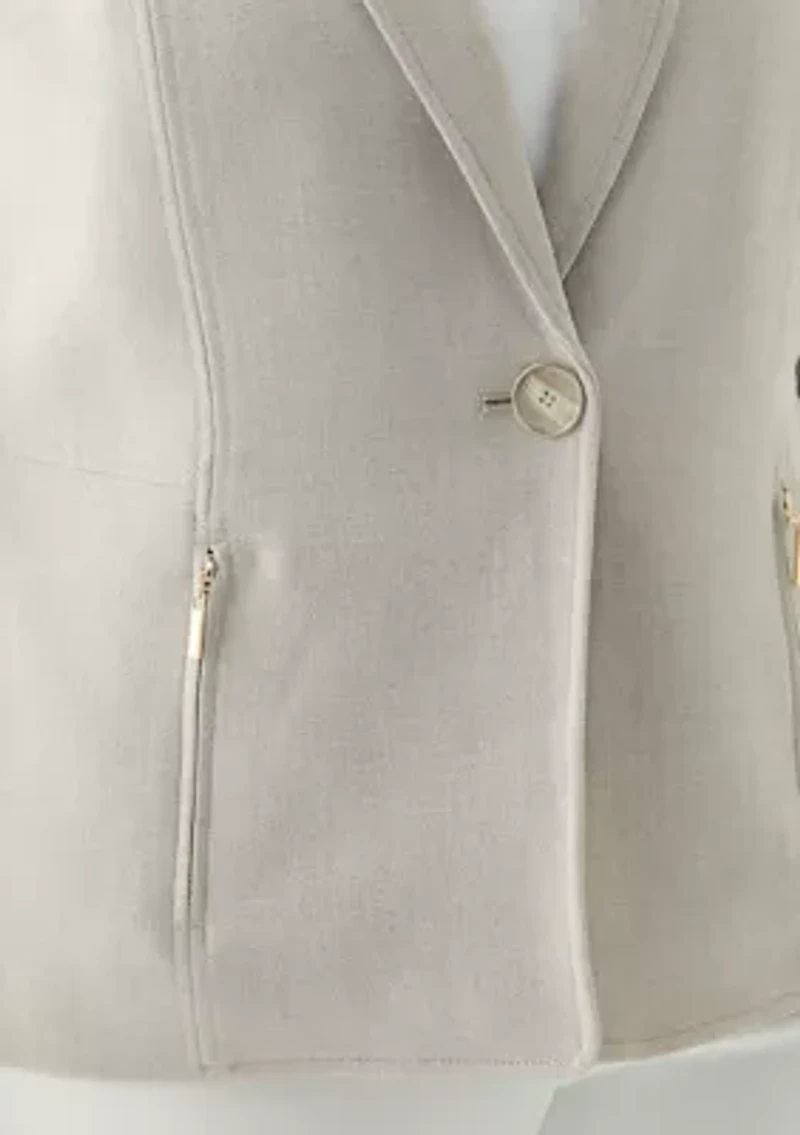 Plus Pebble Crepe One Button Jacket with Zip Pockets