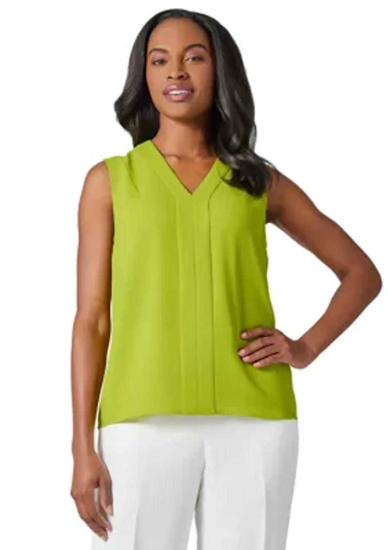 Petite Seamed V-Neck Sleeveless Blouse