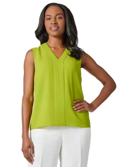 Petite Seamed V-Neck Sleeveless Blouse