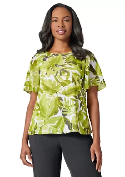 Women's Palm Print Flare Sleeve Blouse