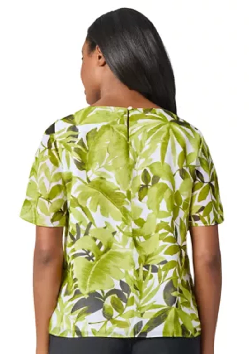 Women's Palm Print Flare Sleeve Blouse