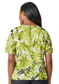 Women's Palm Print Flare Sleeve Blouse