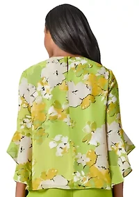 Sketch Floral Print Ruffle Sleeve Blouse