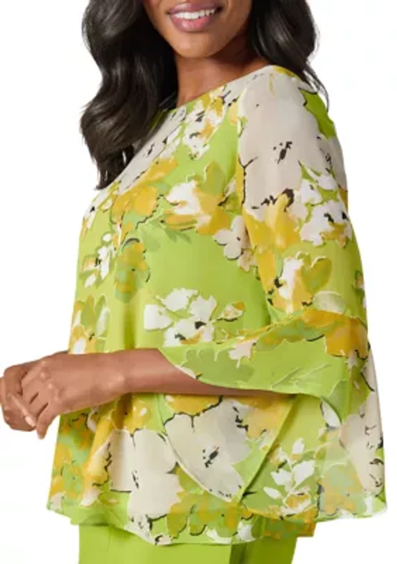Sketch Floral Print Ruffle Sleeve Blouse