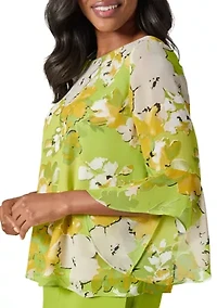 Sketch Floral Print Ruffle Sleeve Blouse
