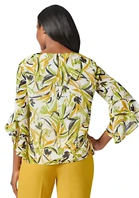 Women's Brushstroke Floral Print Ruffle Sleeve Blouse