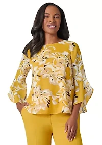 Women's Floral Print Ruffle Sleeve Blouse
