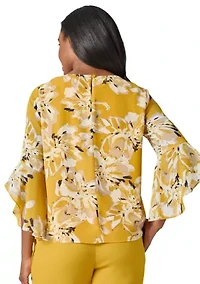Women's Floral Print Ruffle Sleeve Blouse