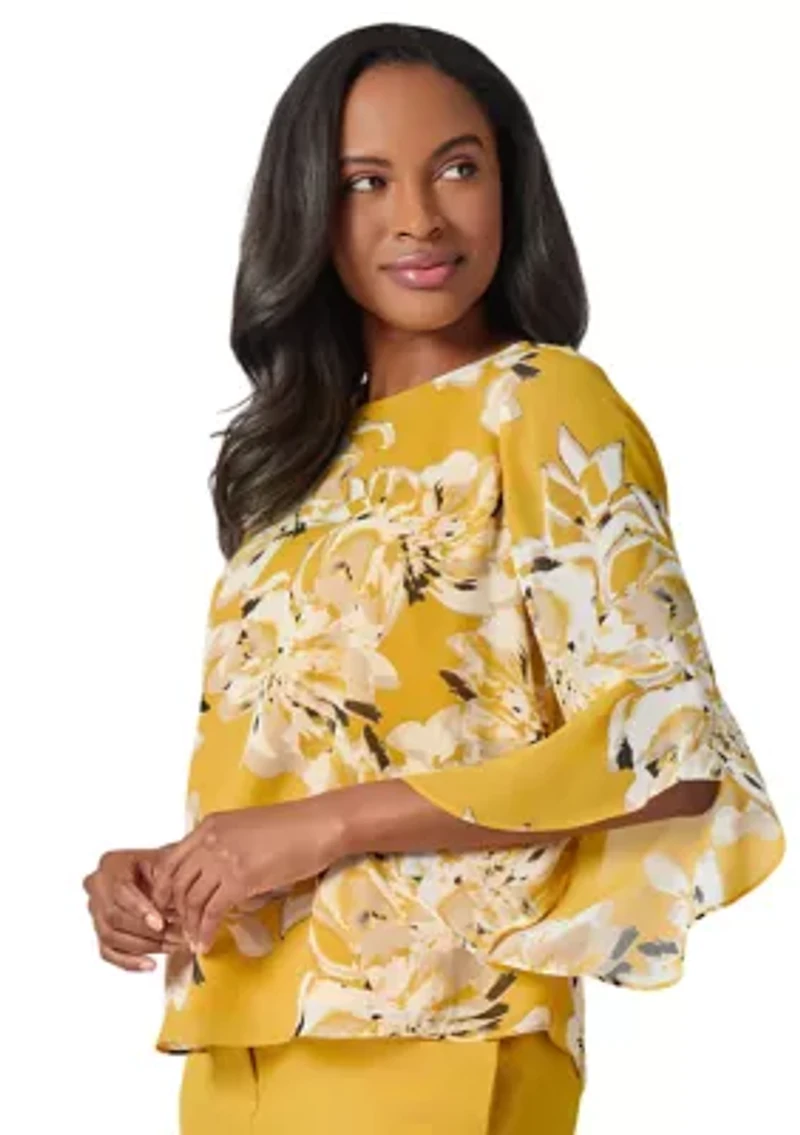 Women's Floral Print Ruffle Sleeve Blouse