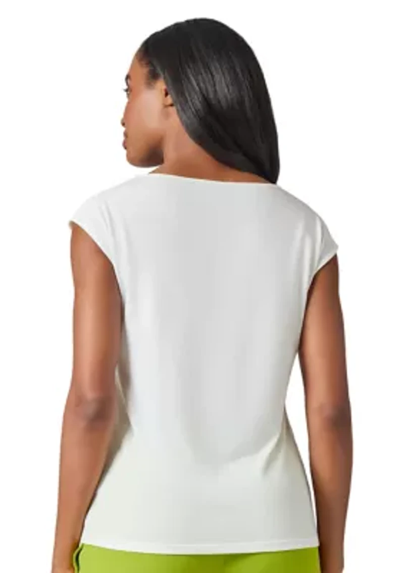 Women's Beaded Neck Cap Sleeve Top