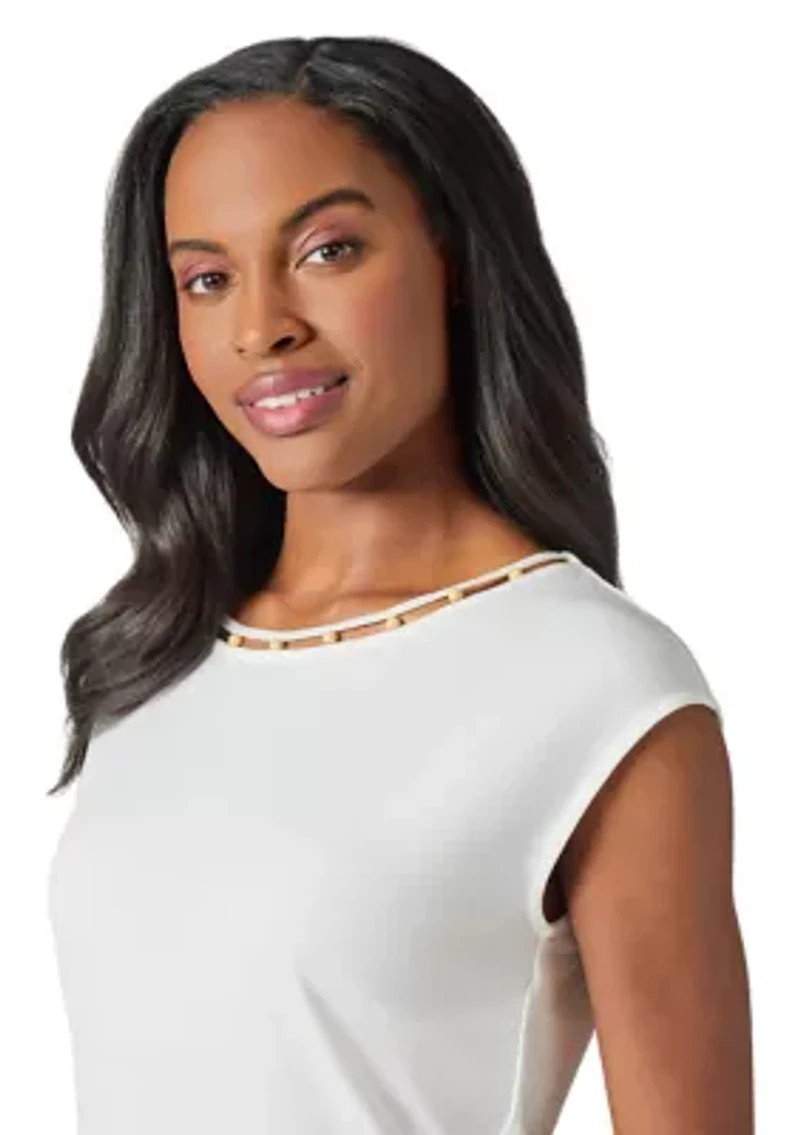 Women's Beaded Neck Cap Sleeve Top