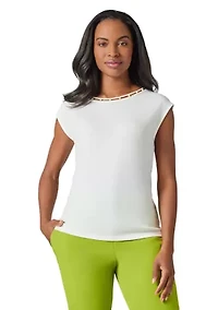 Petite Beaded Neck Extended Shoulder Top