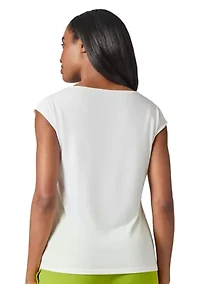 Petite Beaded Neck Extended Shoulder Top