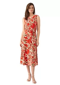 Women's Sleeveless Fit and Flare Pleat Neck Dress