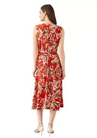 Women's Sleeveless Fit and Flare Pleat Neck Dress