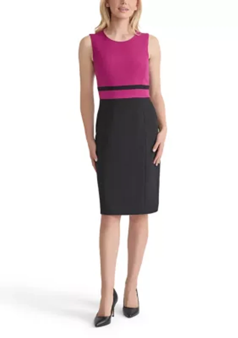 Women's Stretch Crepe Color Blocked Sheath Dress