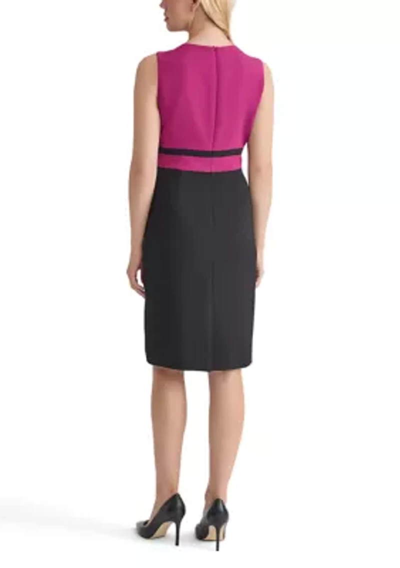 Women's Stretch Crepe Color Blocked Sheath Dress