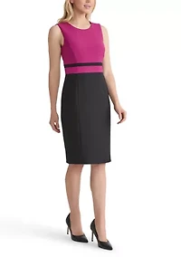 Women's Stretch Crepe Color Blocked Sheath Dress
