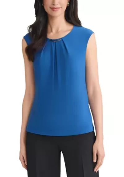 Women's Pleat Neck Knit Top with Hardware