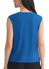 Women's Pleat Neck Knit Top with Hardware