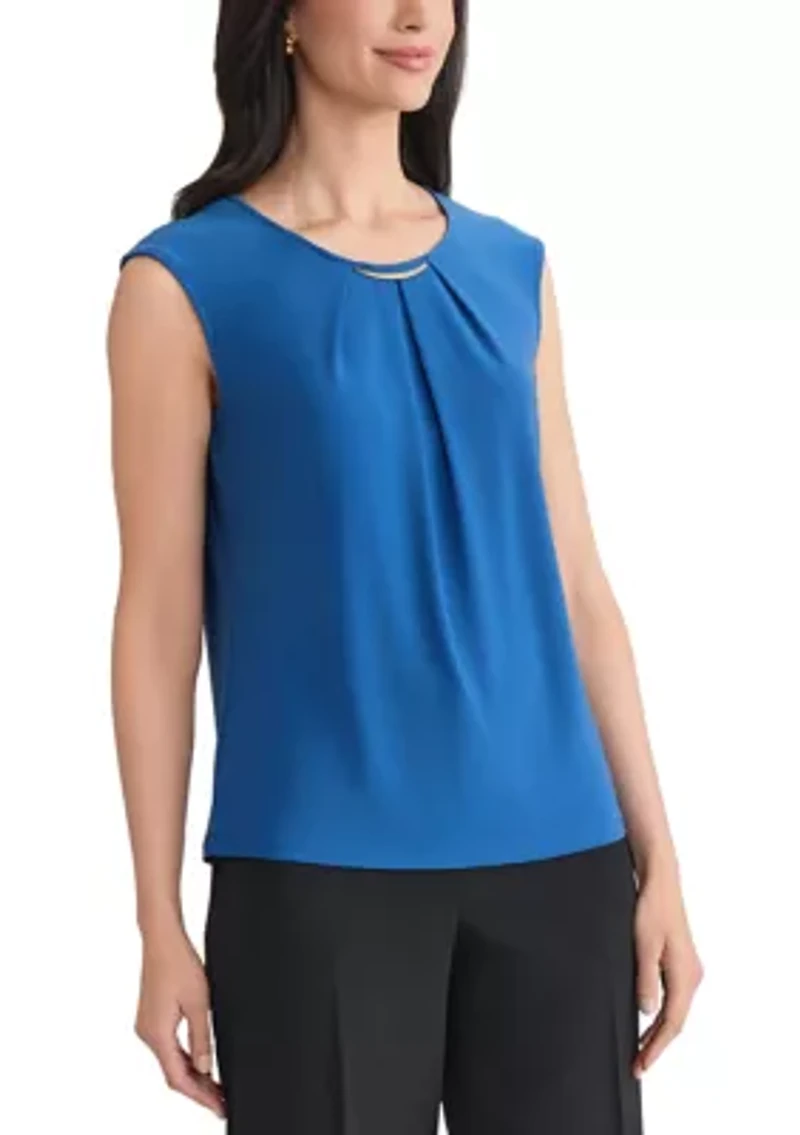 Women's Pleat Neck Knit Top with Hardware