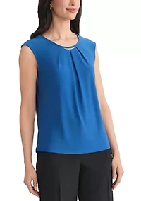 Women's Pleat Neck Knit Top with Hardware
