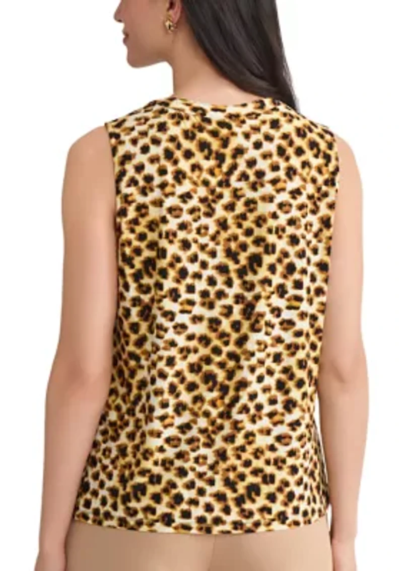 Women's Animal Print Knit Top with Keyhole