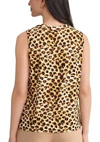 Women's Animal Print Knit Top with Keyhole