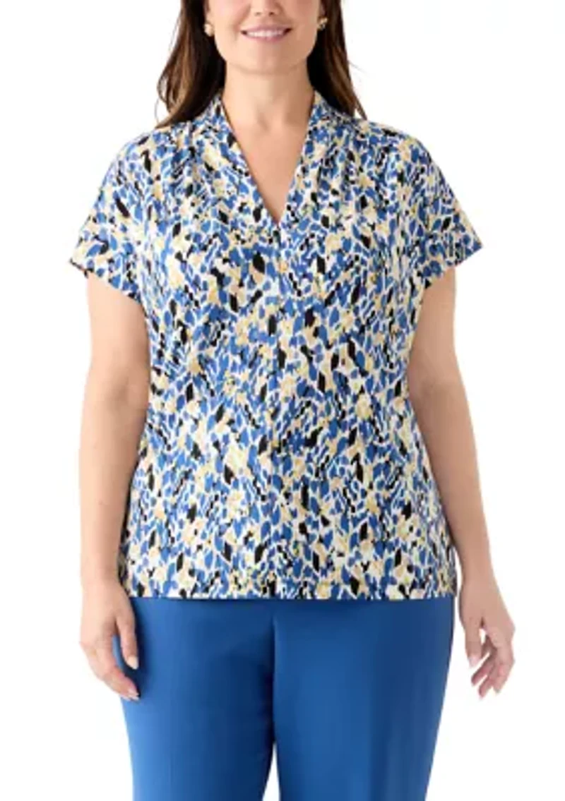 Plus Multi Print Funnel Neck Knit Top