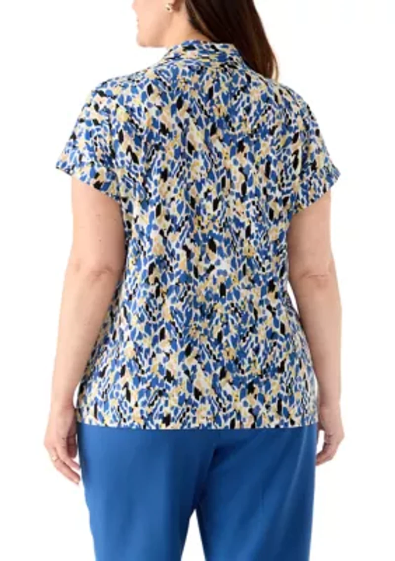 Plus Multi Print Funnel Neck Knit Top