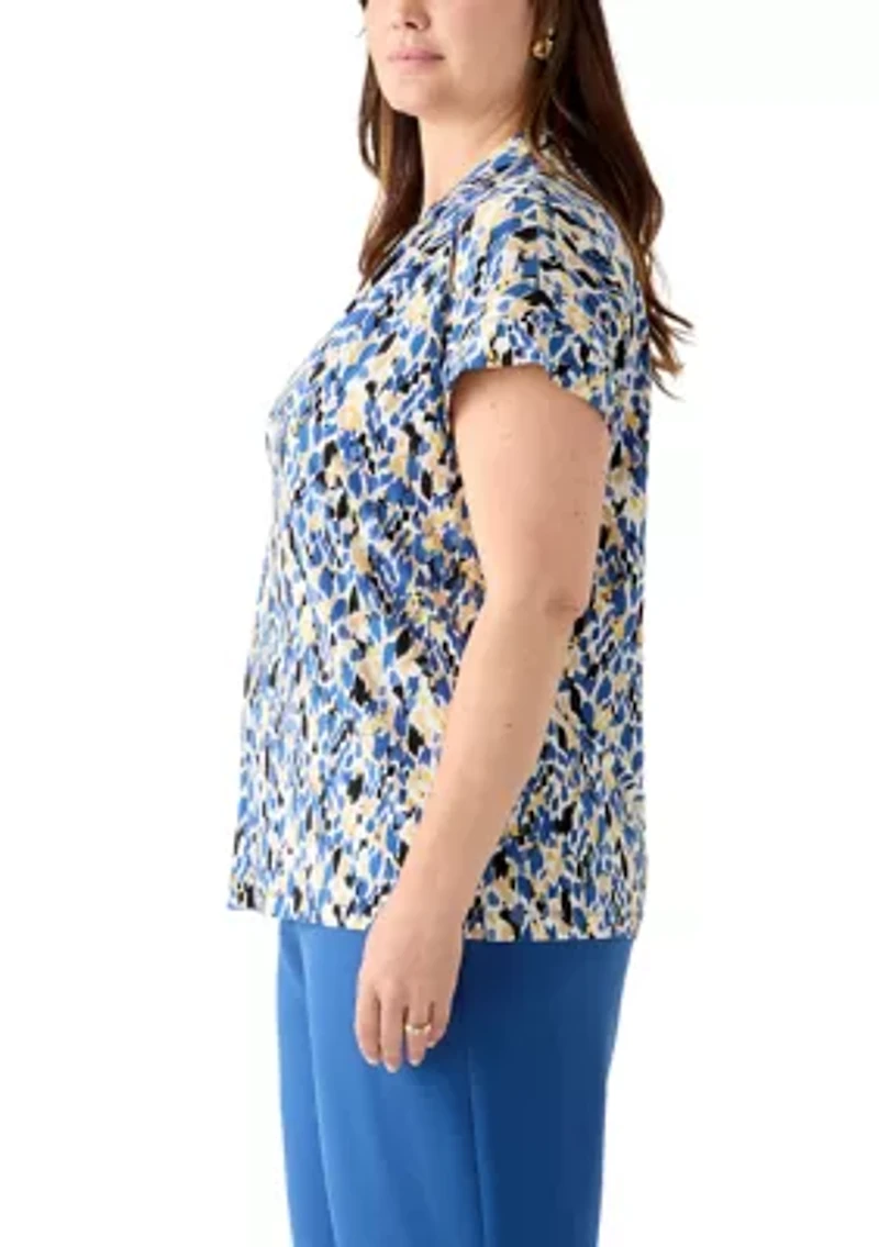 Plus Multi Print Funnel Neck Knit Top