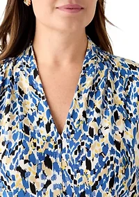 Plus Multi Print Funnel Neck Knit Top