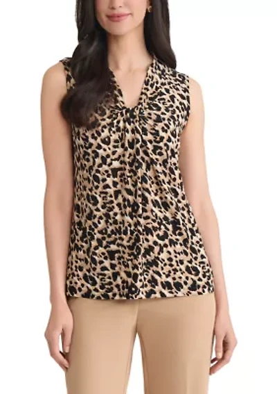 Women's Animal Print Knot Neck Knit Top