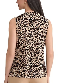 Women's Animal Print Knot Neck Knit Top