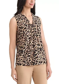 Women's Animal Print Knot Neck Knit Top