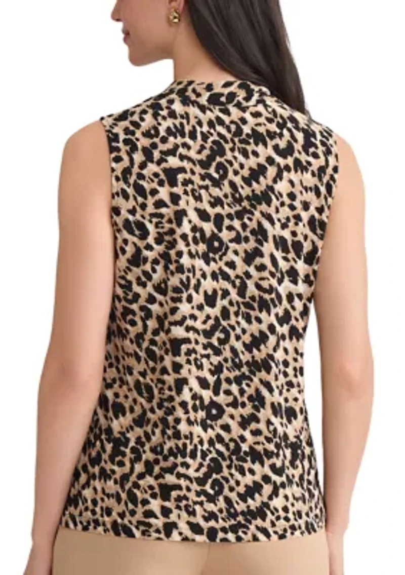 Petite Animal Print Knit Neck Top