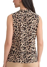 Petite Animal Print Knit Neck Top