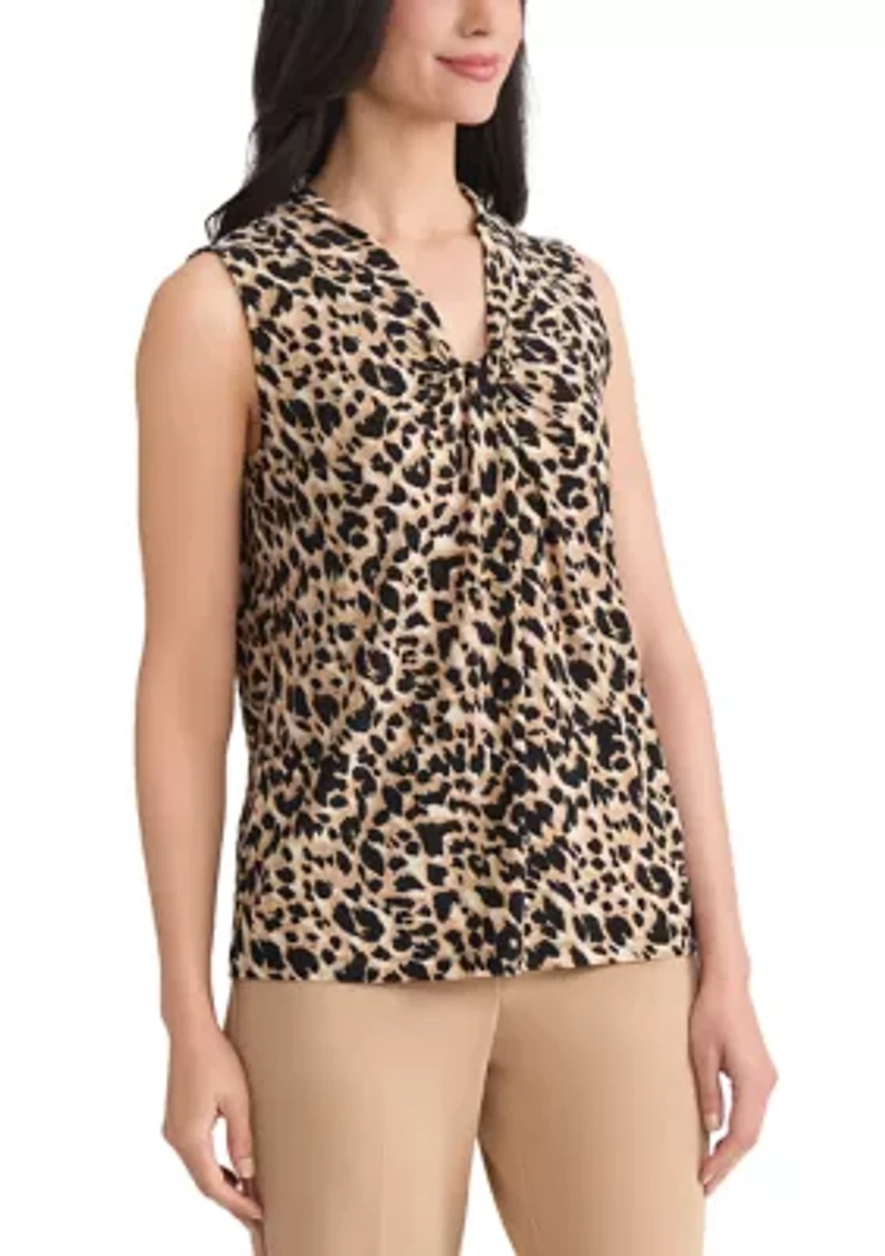 Petite Animal Print Knit Neck Top