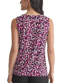 Women's Multi Printed Sleeveless Pleated Neck Knit Top