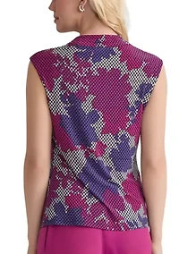 Women's Houndstooth Floral Printed Cowl Neck Knit Top