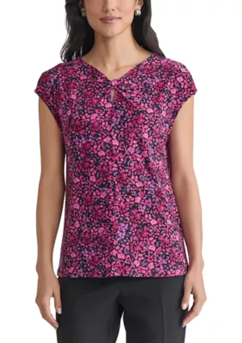 Women's Mini Floral Printed Scrunch Knit Top