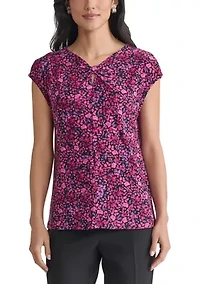 Women's Mini Floral Printed Scrunch Knit Top
