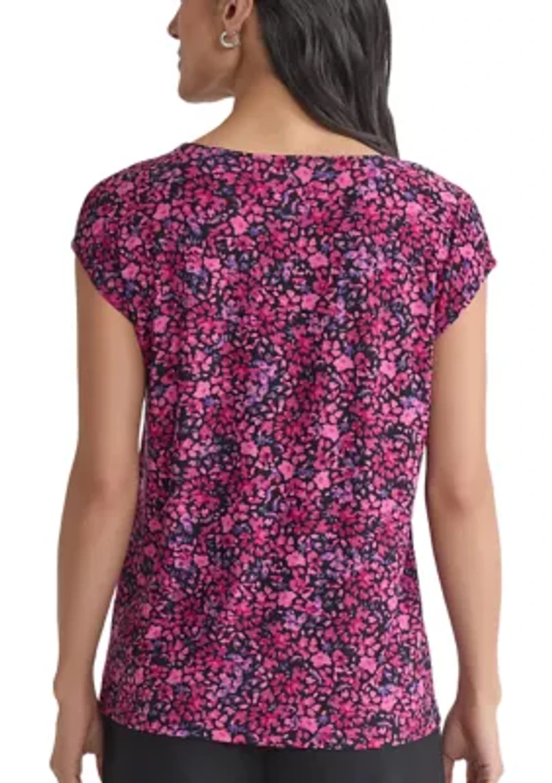Women's Mini Floral Printed Scrunch Knit Top