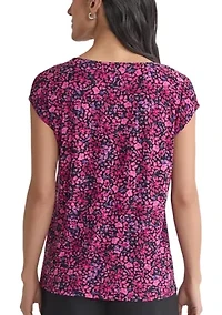 Women's Mini Floral Printed Scrunch Knit Top