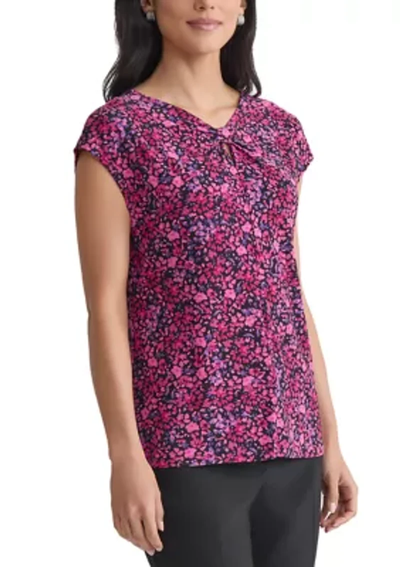 Women's Mini Floral Printed Scrunch Knit Top