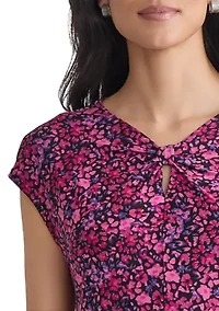 Women's Mini Floral Printed Scrunch Knit Top