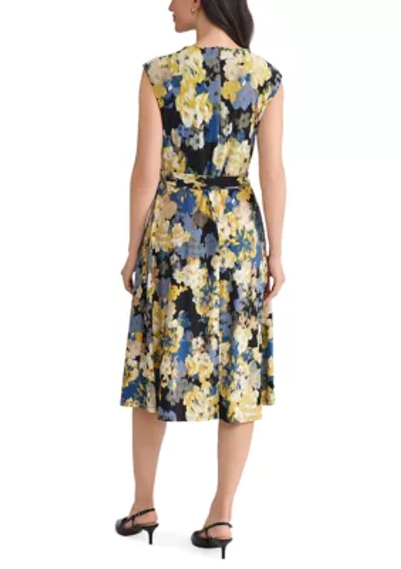 Women's Multi Floral Print Cowl Neck Knit Dress