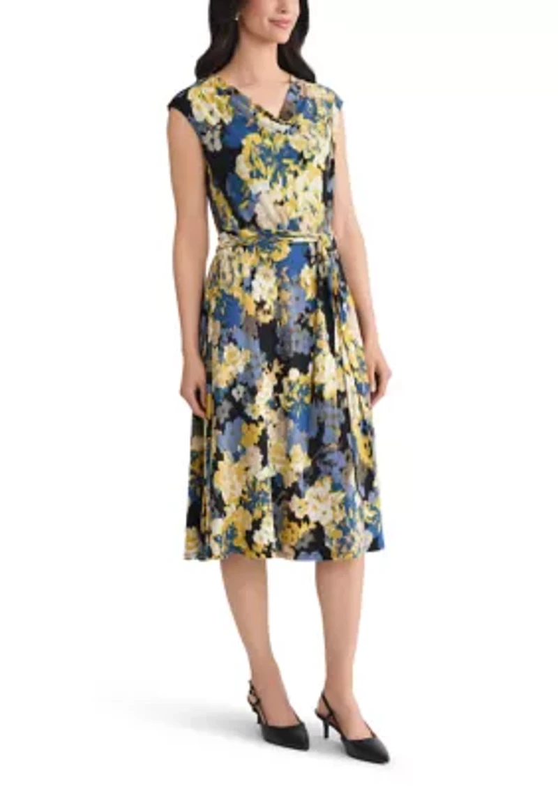Women's Multi Floral Print Cowl Neck Knit Dress