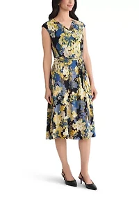 Women's Multi Floral Print Cowl Neck Knit Dress