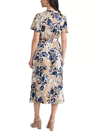 Women's Floral Print Satin Shirt Dress